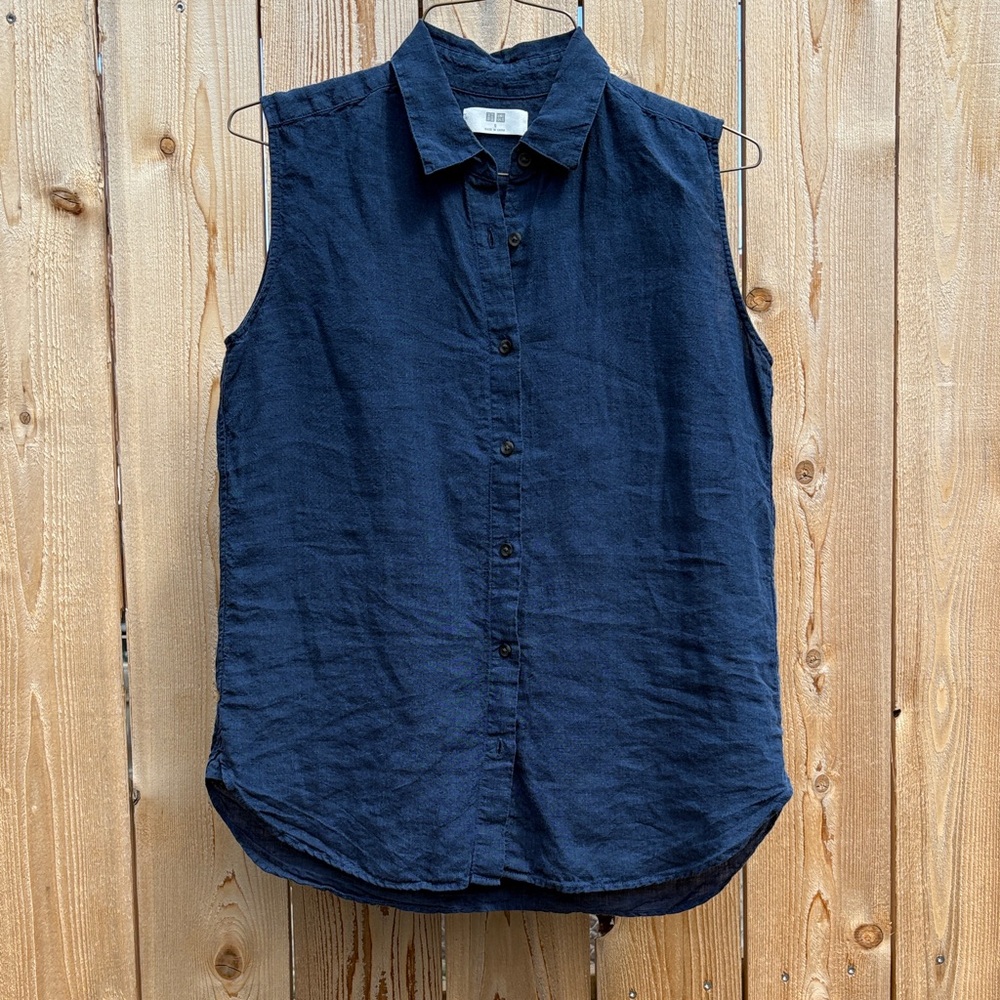 Uniqlo 100% linen Button Down Sleeveless Tank, S